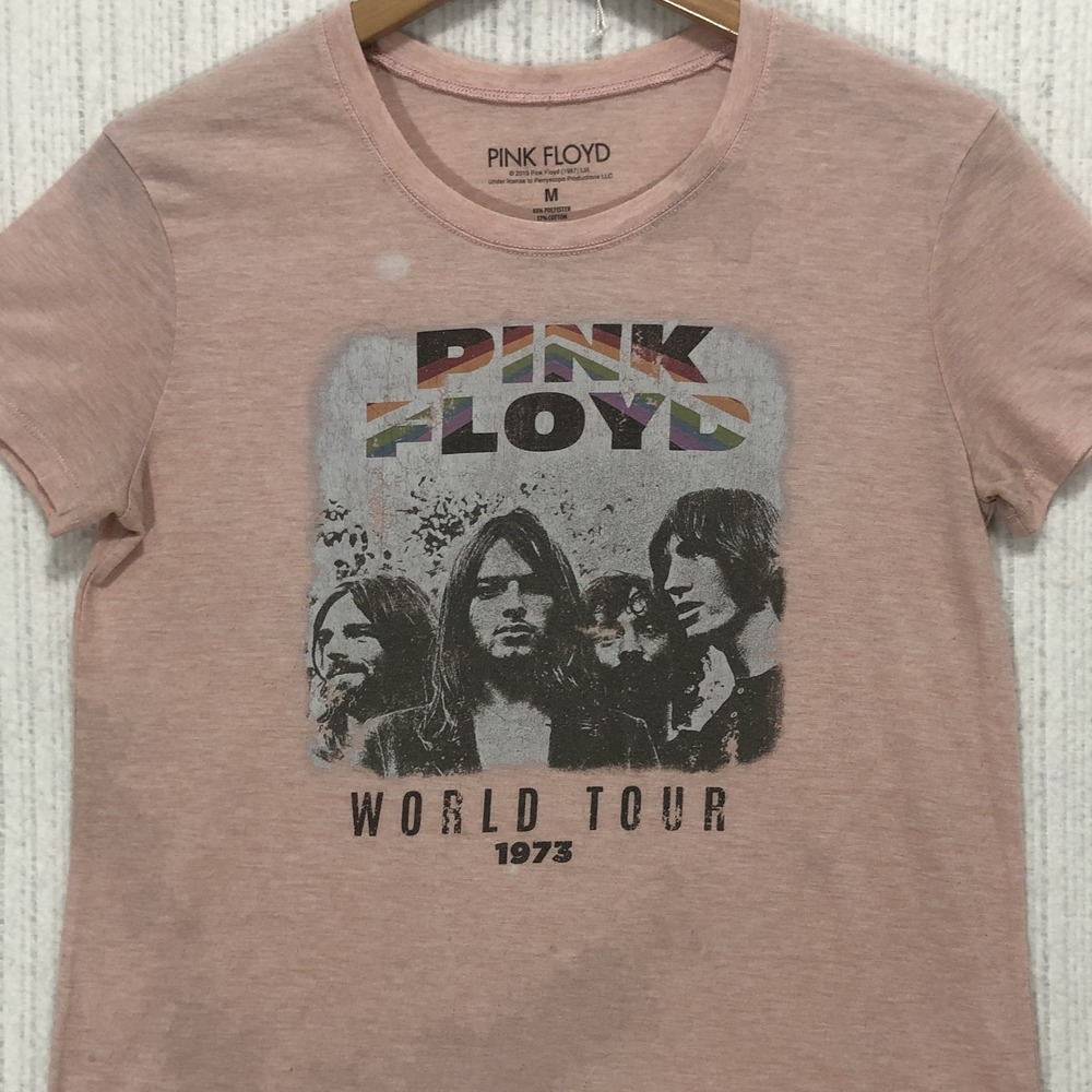 Pink Floyd World Tour 1973 Graphic T-Shirt Pink Heather Medium Distressed Tee